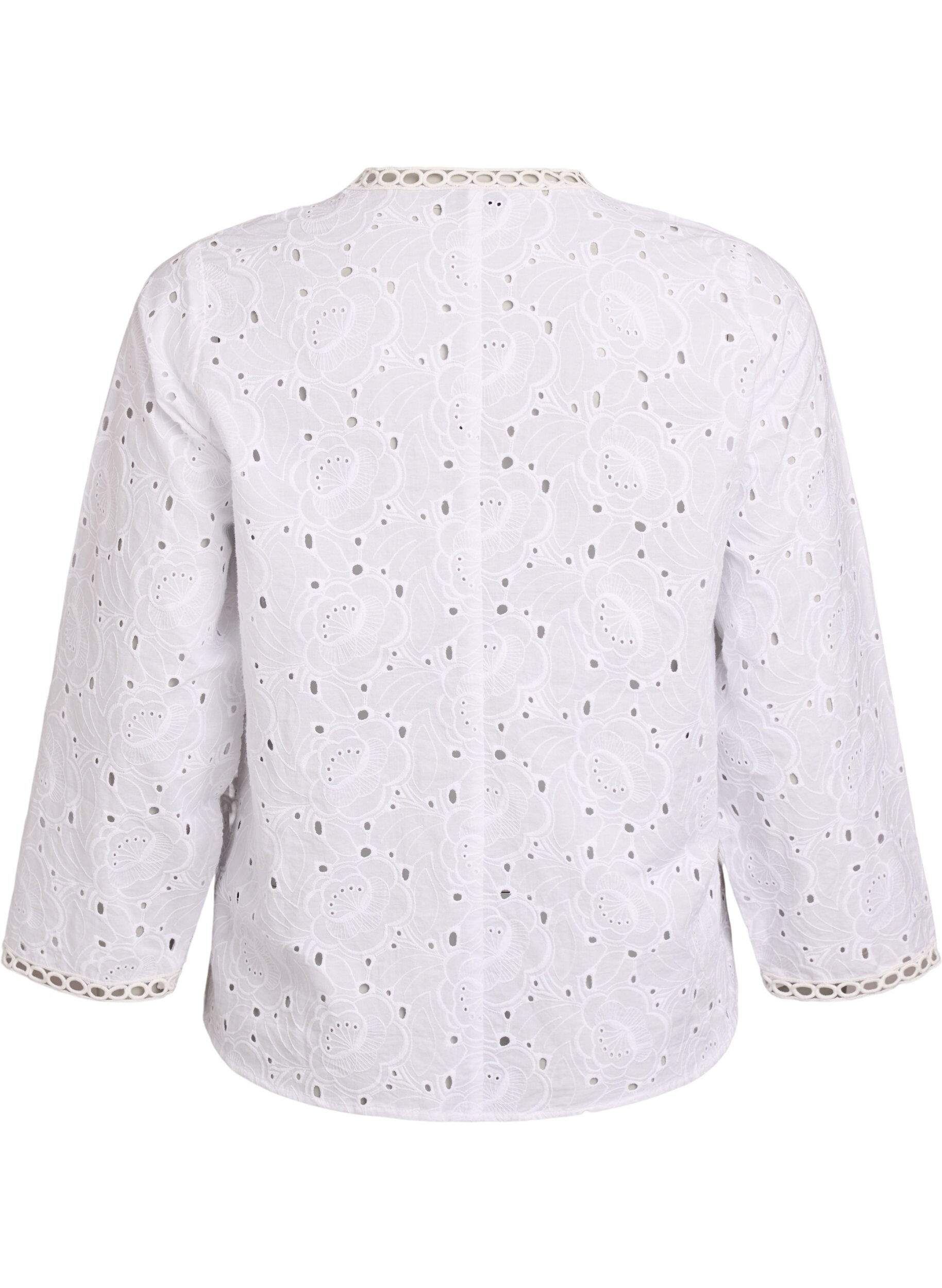 ZizziBlouse van katoen met lange mouwen en broderie anglaise, Wit, Packshot image number 1