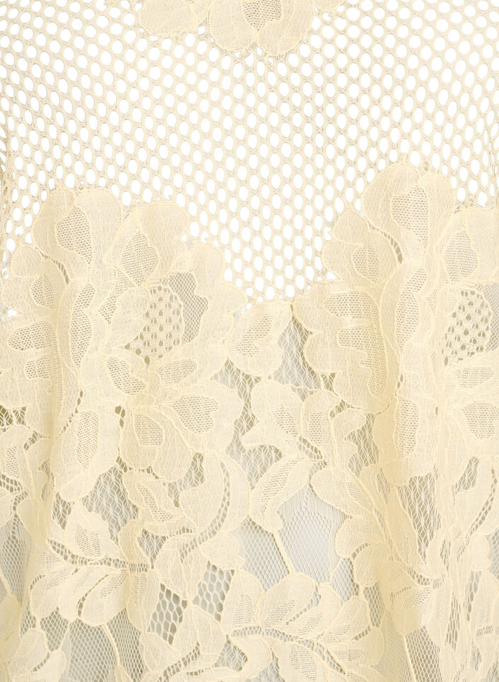 Kanten blouse met ruchekraag en korte mouwen, Geel, Packshot image number 2