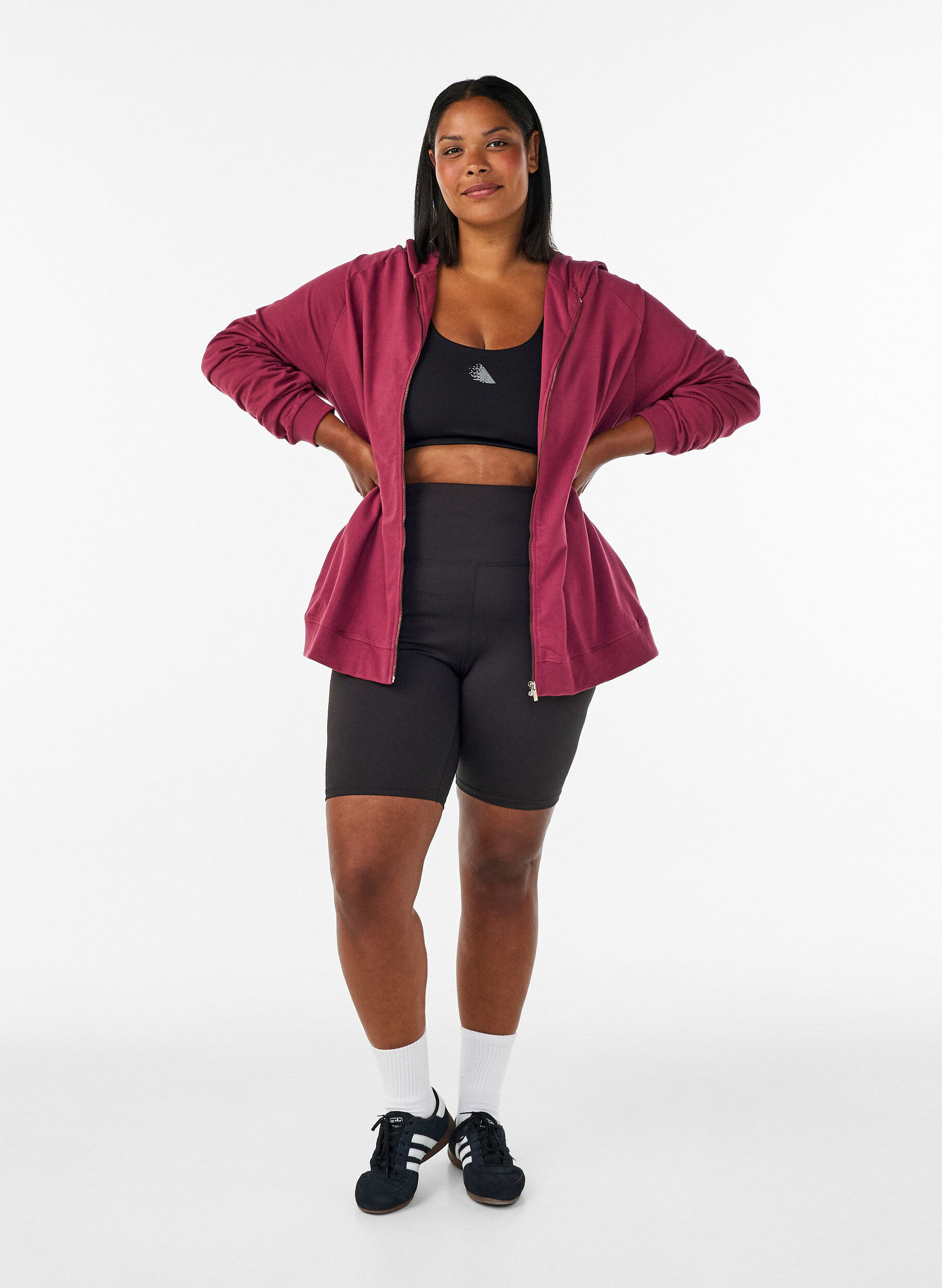 ZizziHoodie met ritssluiting en achterkant print, Rood, Model image number 1