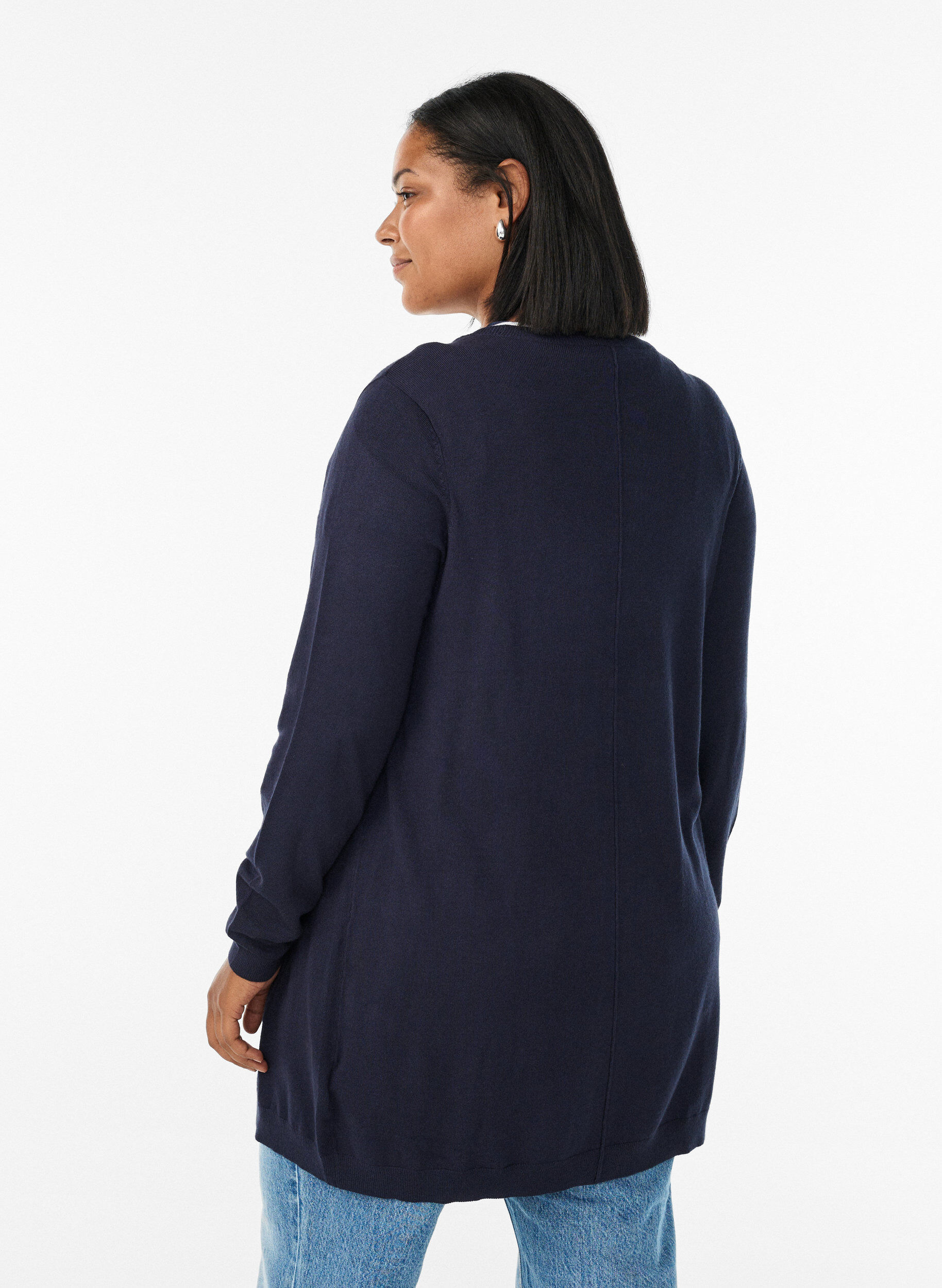 ZizziLang gebreid vest in viscosemix, Blauw, Model image number 2
