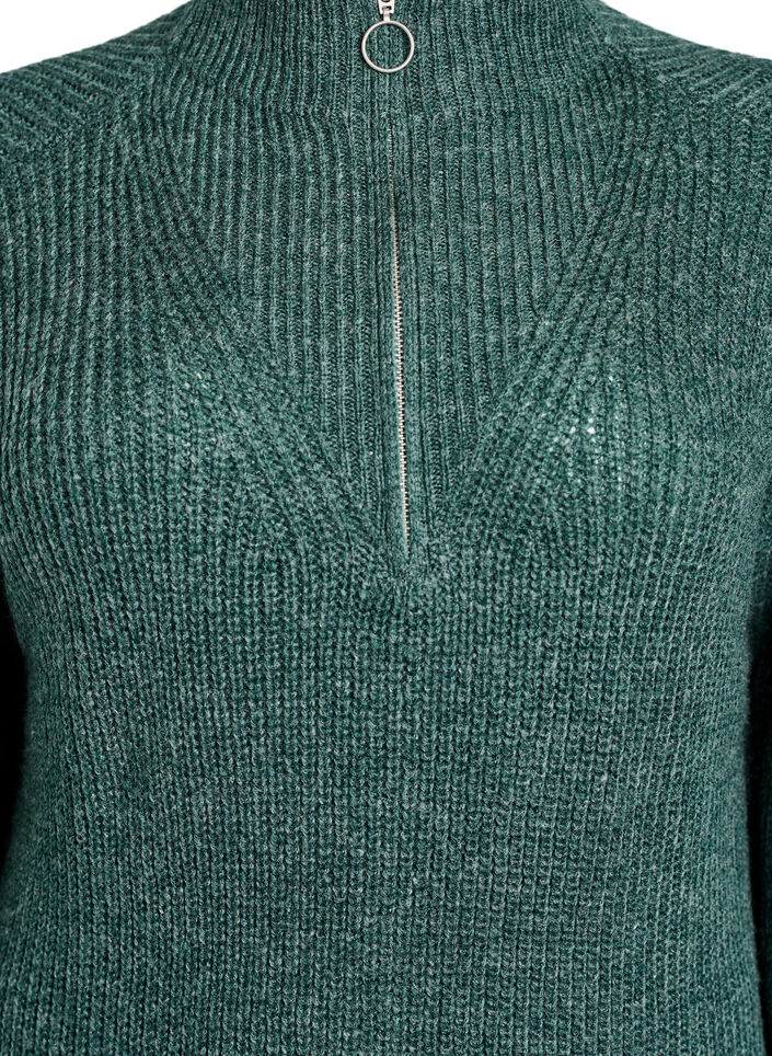 FLASH - Korte gebreide jurk met hoge hals, Groen, Packshot image number 2