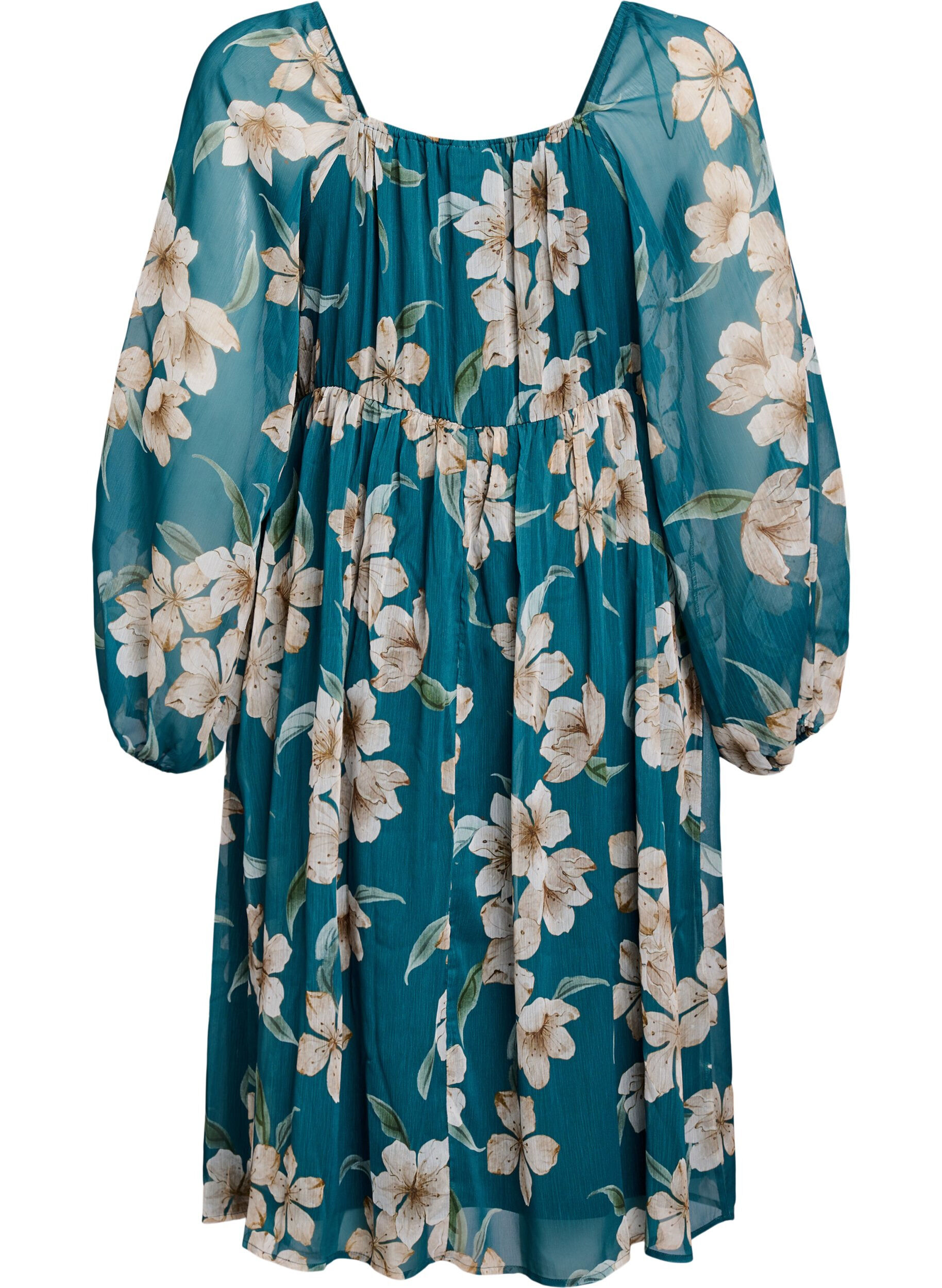 ZizziChiffon feestjurk met lange mouwen, Groen, Packshot image number 1