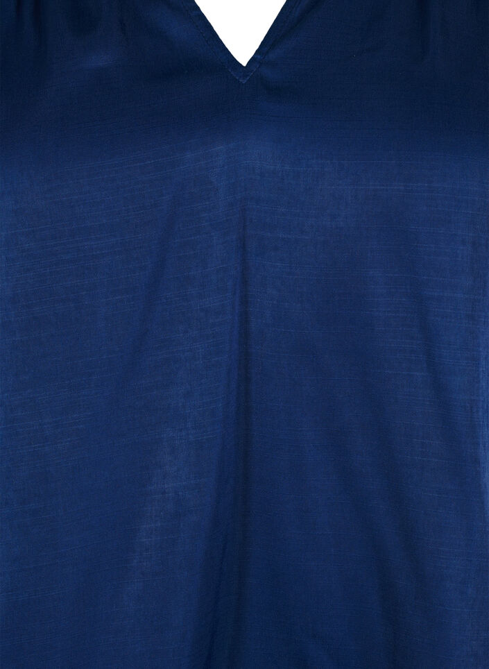 Blouse met lange mouwen, ruches en V-hals, Estate Blue, Packshot image number 2