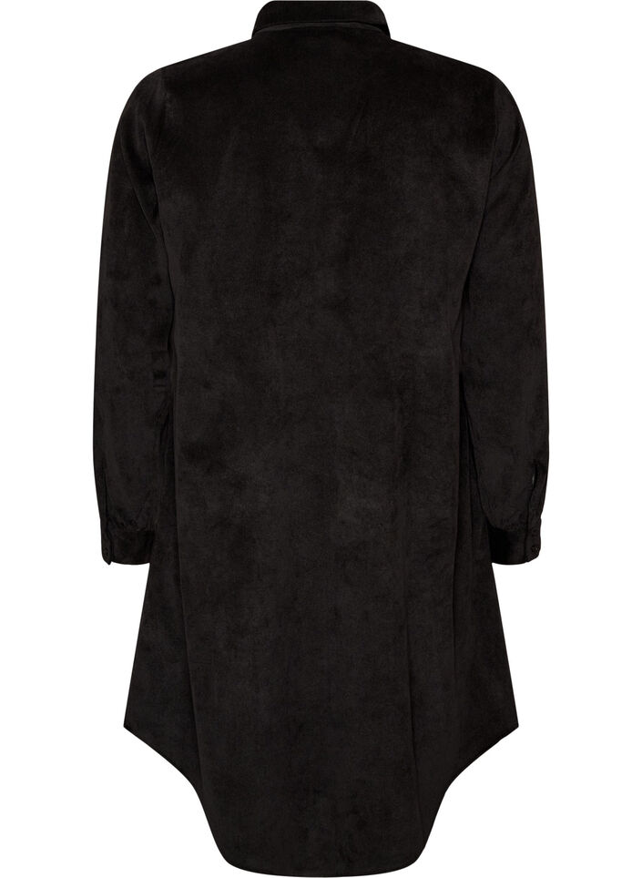 Corduroy overhemdjurk met kraag en knoopsluiting, Zwart, Packshot image number 1