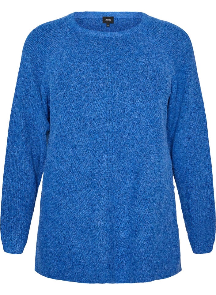 Gebreide trui met een diagonaal patroon en raglanmouwen, Blauw, Packshot image number 0