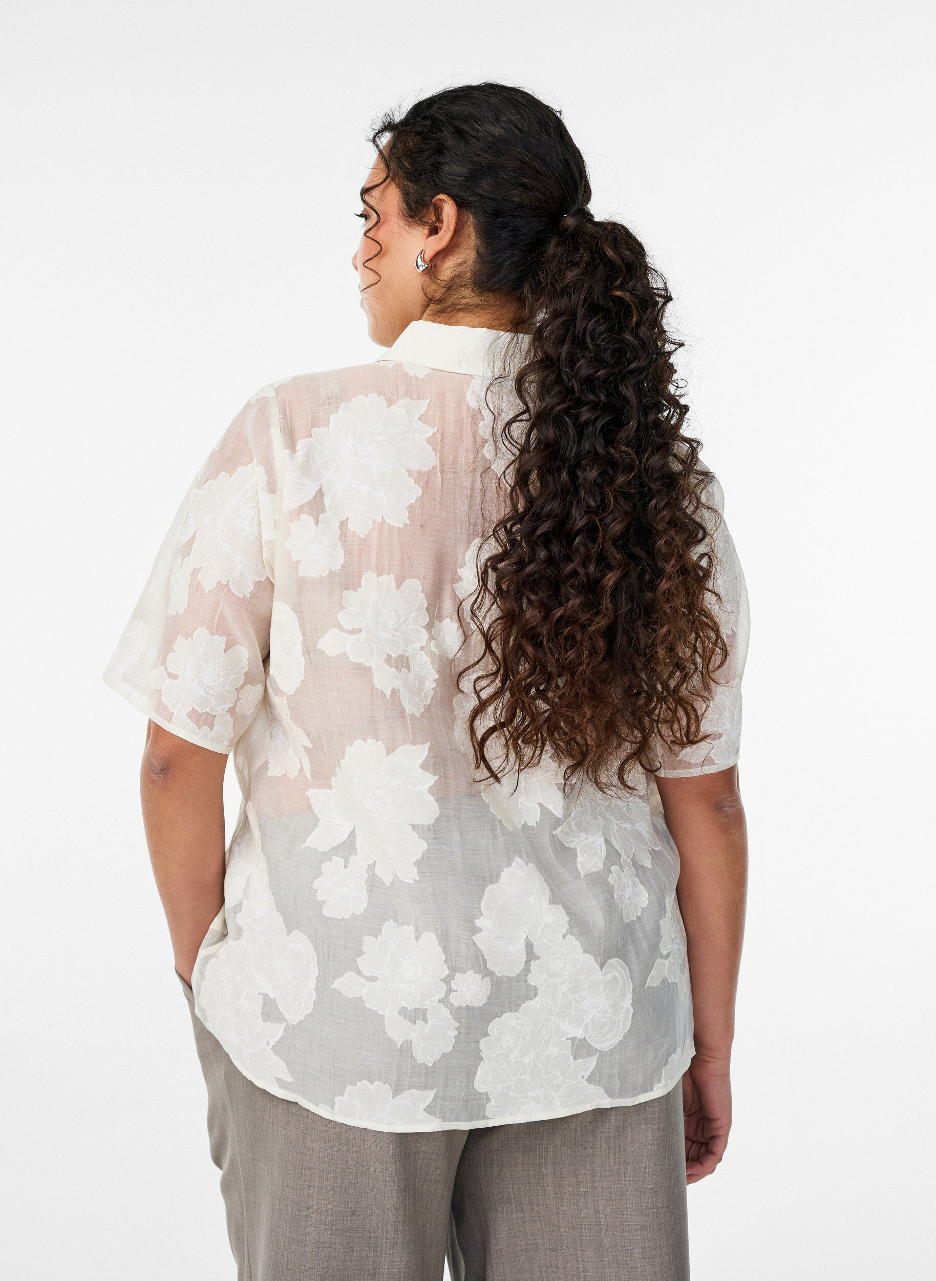 ZizziTransparante blouse met bloemenprint, Beige, Model image number 2