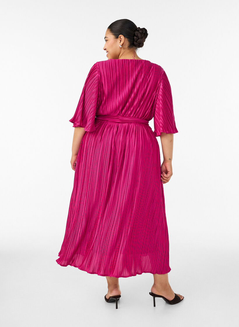 Geplooide midi-jurk met vleermuismouwen, Roze, Model image number 1