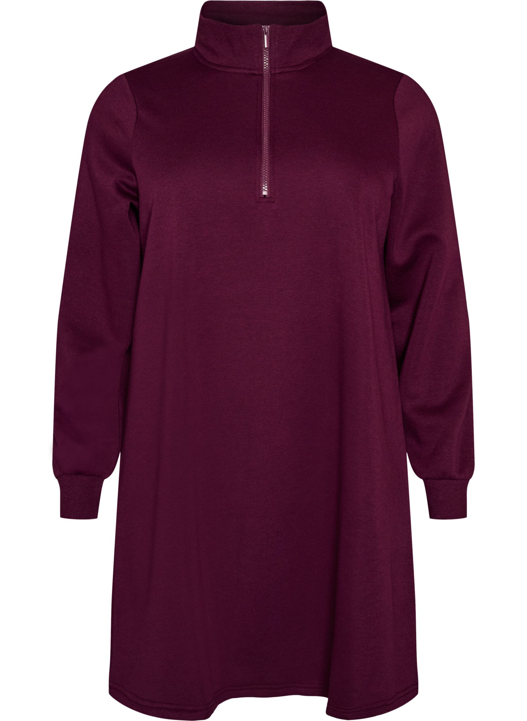 Sweatshirtjurk met hoge ribkraag en rits