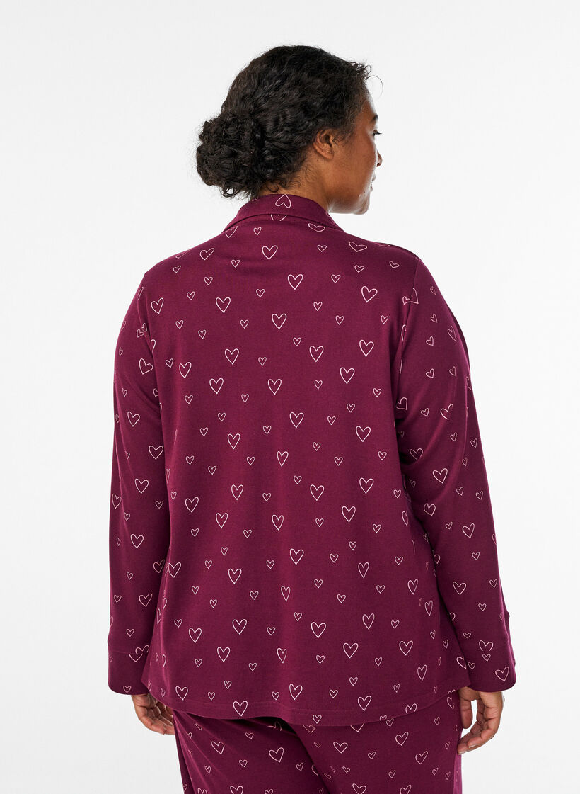 Katoenen pyjamashirt met borstzak, Donker Bordeaux, Model