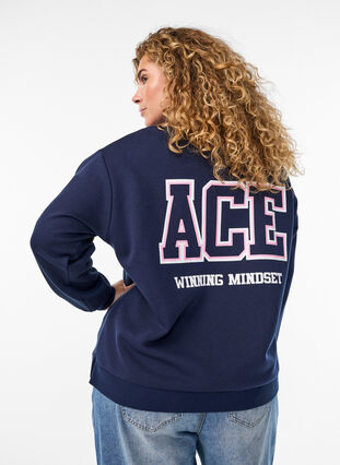 ZizziSweatshirt met statementprint op de mouwen en achterkant, Navy Blazer, Model image number 1