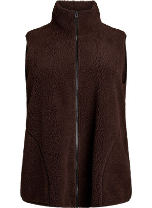 ZizziTeddy fleece gilet met ritssluiting en zakken, Bruin, Packshot image number 0