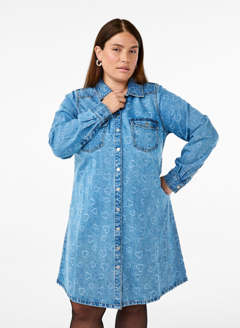 Spijkerjurk met hartjespatroon, Blue Denim Heart, Model