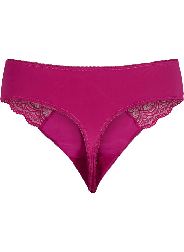 Microfiber string met kanten details, Boysenberry, Packshot