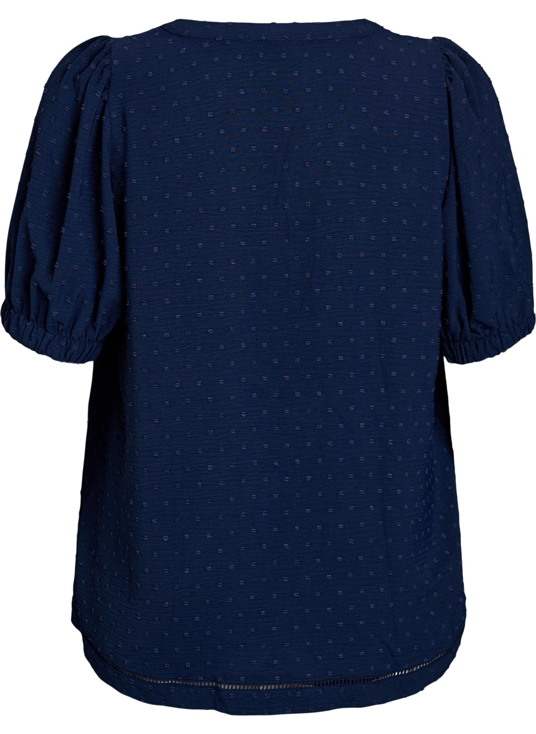 ZizziBlouse met korte pofmouwen en gestippelde textuur, Navy Blazer, Packshot image number 1