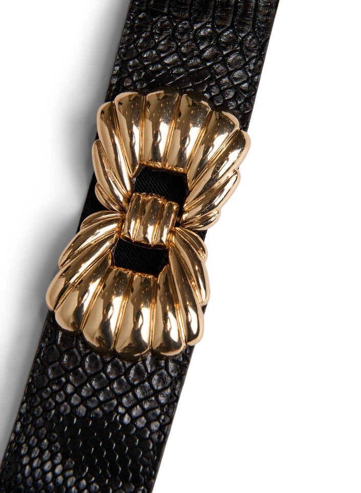 Elastische taille riem met gouden gesp, Zwart, Packshot image number 1