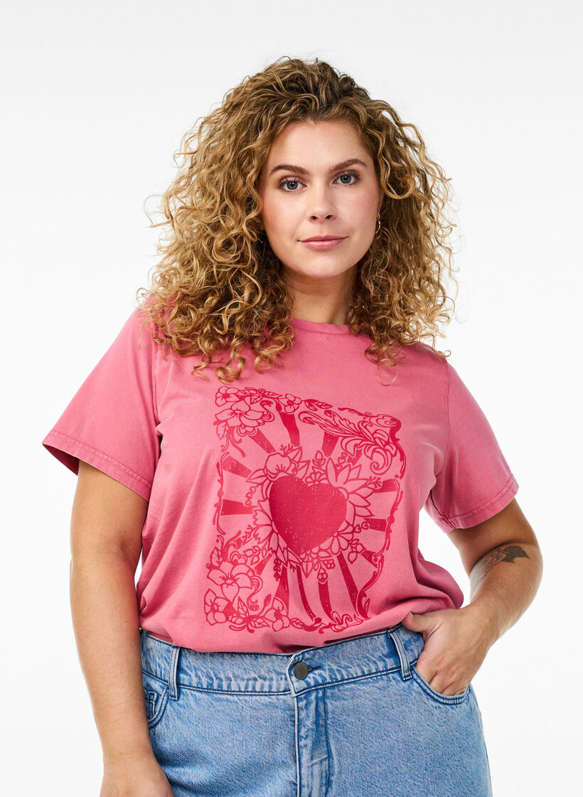 T-shirt in biologisch katoen met een coole print, Roze, Model image number 0