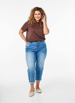 Zizzi7/8 jeans met oprolbare pijpen en hoge taille, Medium Blue Denim, Model image number 0