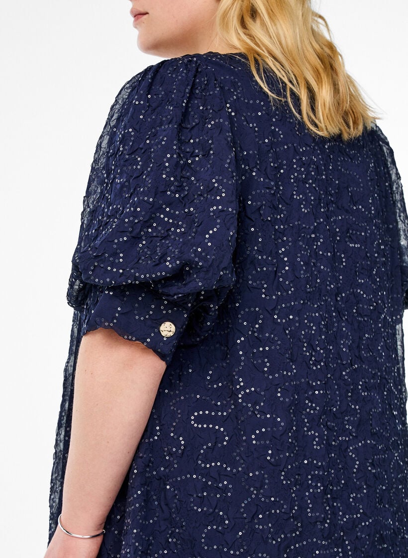 Korte feestjurk met pailletten, Blauw, Model image number 3