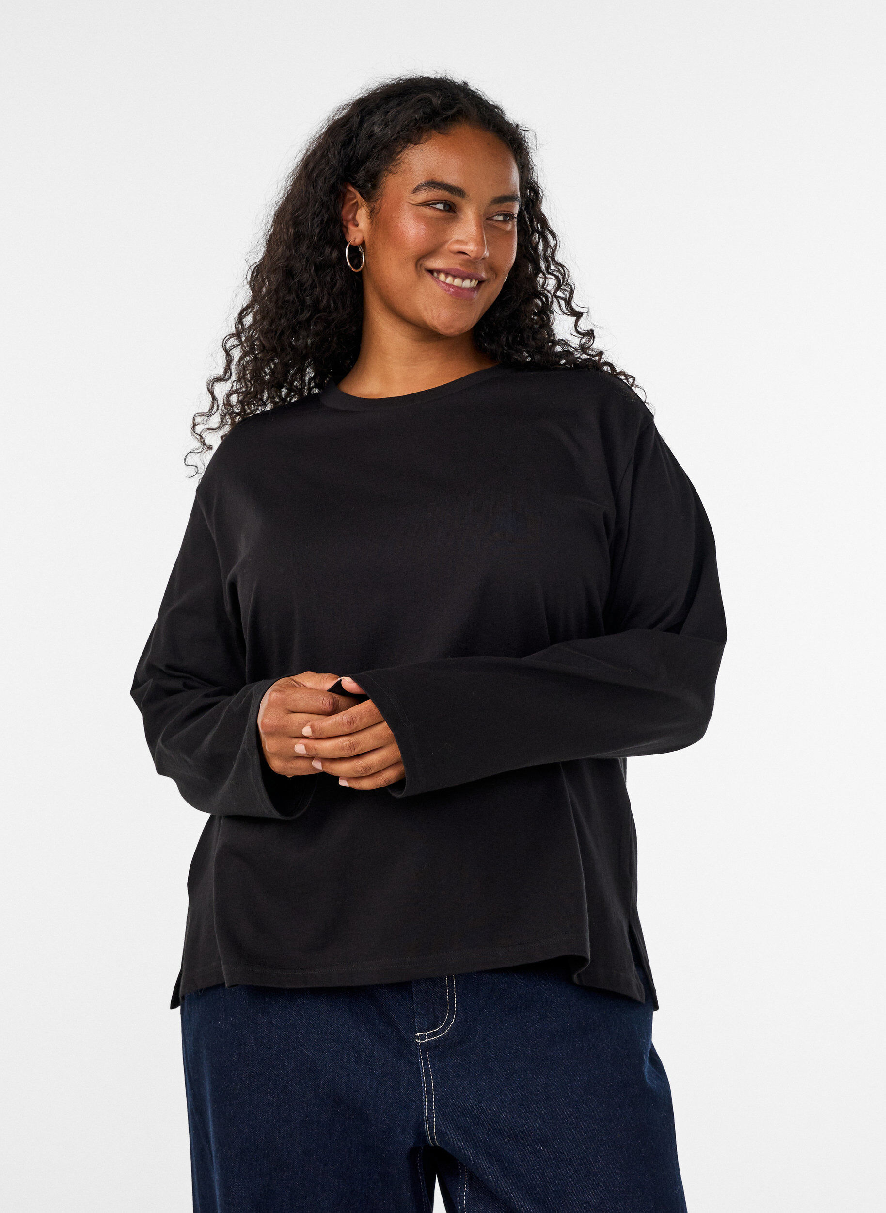 ZizziBasic T-shirt met lange mouwen, Zwart, Model image number 0