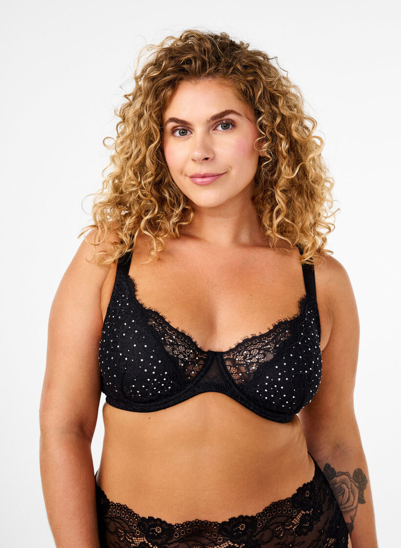 Volledig bedekkende bh met strass-steentjes, Black, Model