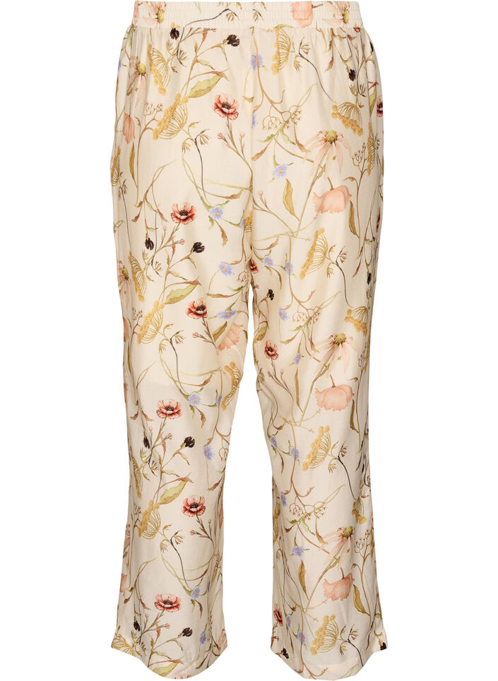 High-waist viscose broek met bloemenprint, Beige, Packshot