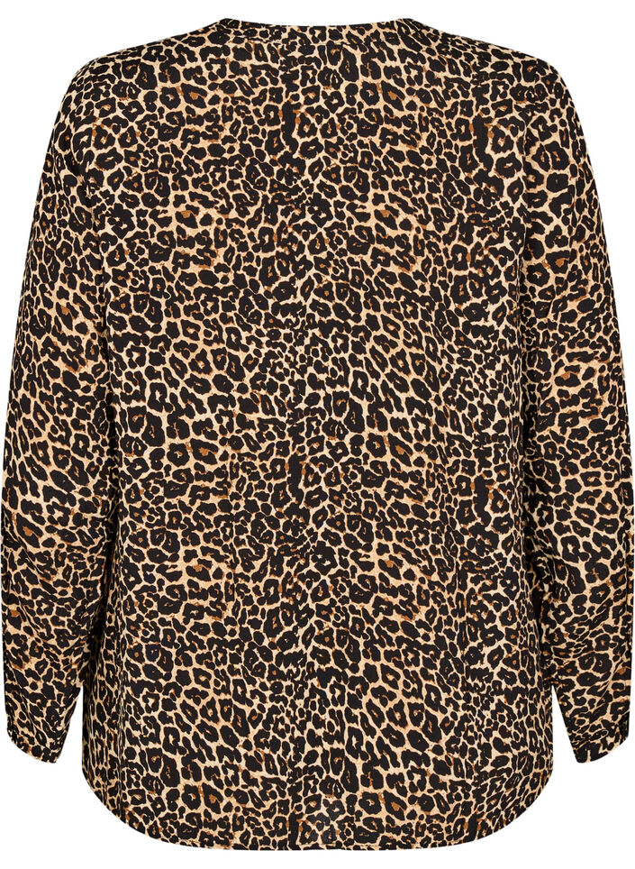 Blouse met lange mouwen, print en V-hals, Bruin, Packshot image number 1