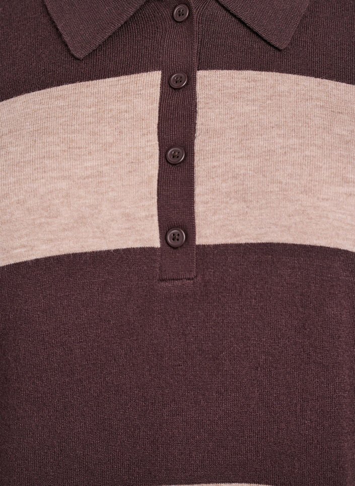 Strik blouse met kraag, Seal Brown Comb, Packshot