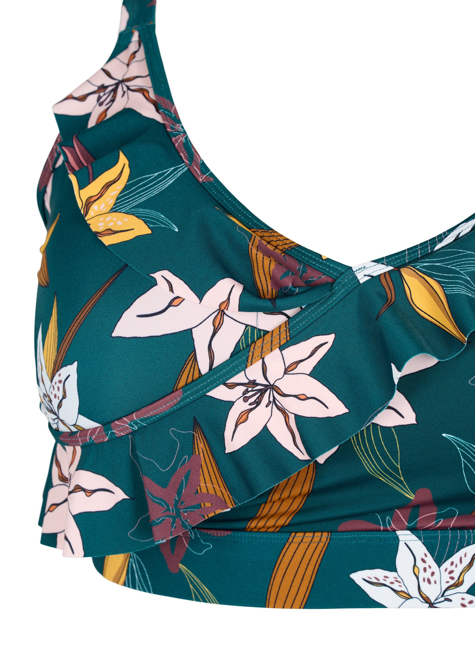 ZizziGebloemde bikinibeha met ruches, Groen, Packshot image number 2