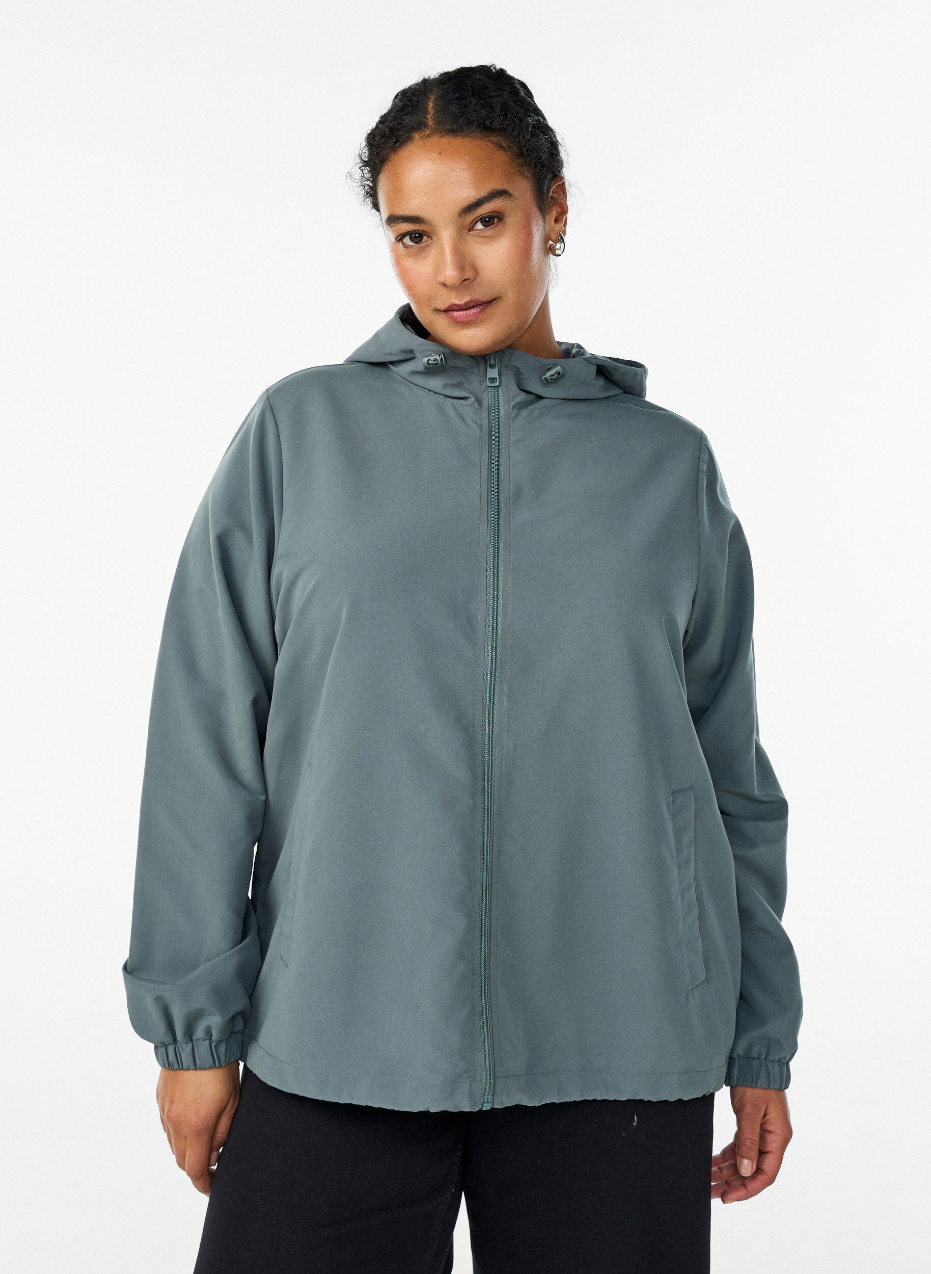 Lichtgewicht jas met een capuchon en ritssluiting, Groen, Model