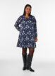 Jurk met patroon, ruches en lange mouwen, Blauw, Model image number 1