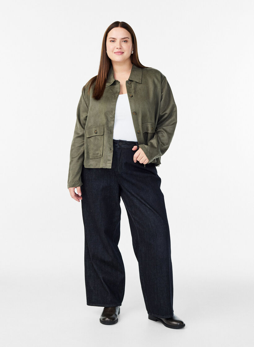 Korte imitatie suède jas met zakken, Groen, Model image number 1