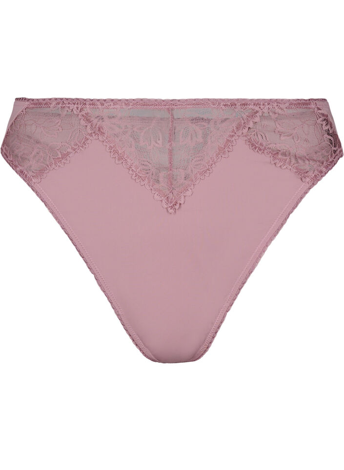 Microvezel string met kanten details, Roze, Packshot image number 0