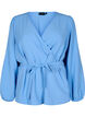 Omslagblouse met lange mouwen en striksluiting, Blauw, Packshot image number 0