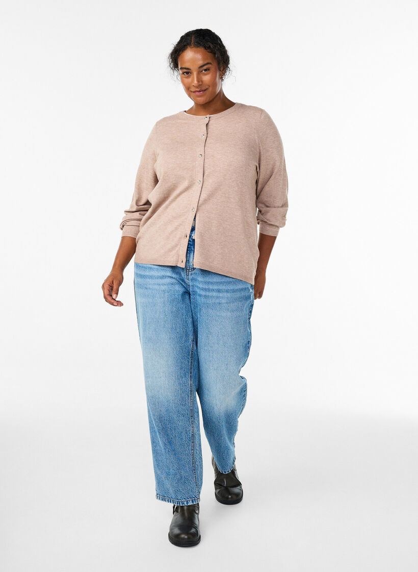 Cardigan met ronde knopen, Beige, Model image number 1