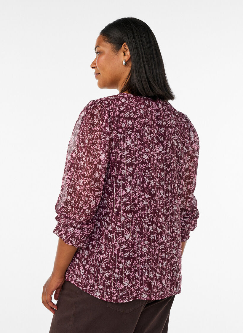 Blouse met bloemenprint en glitterdraad, Rood, Model image number 2