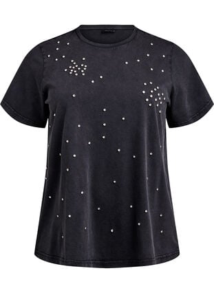 ZizziDit T-shirt met een gewassen look en rhinestones, Grey Washed, Packshot image number 0