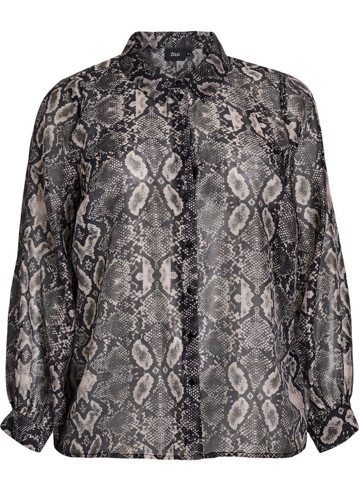 Blouse met lange mouwen en slangenprint, Grijs, Packshot image number 0