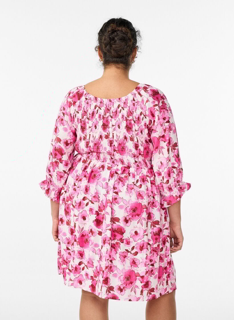 Robe smock&eacute;e &agrave; imprim&eacute; floral, Rose, Model image number 2