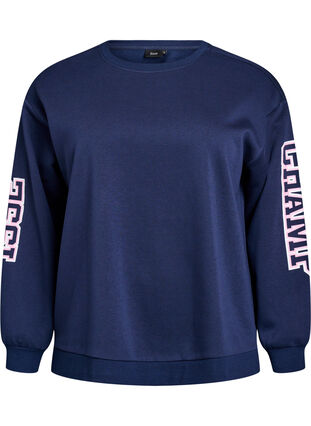 ZizziSweatshirt met statementprint op de mouwen en achterkant, Navy Blazer, Packshot image number 0