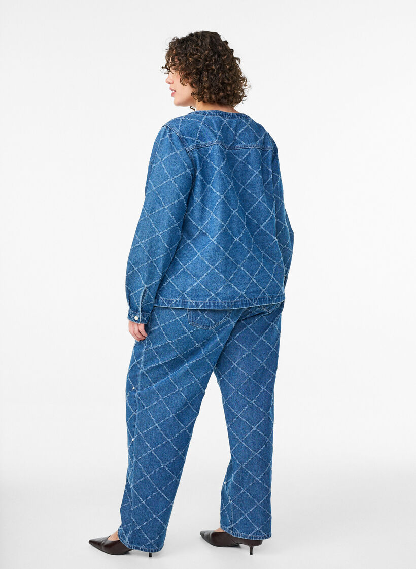 Kiana jeans met een hoge taille en distressed patroon, Blauw, Model