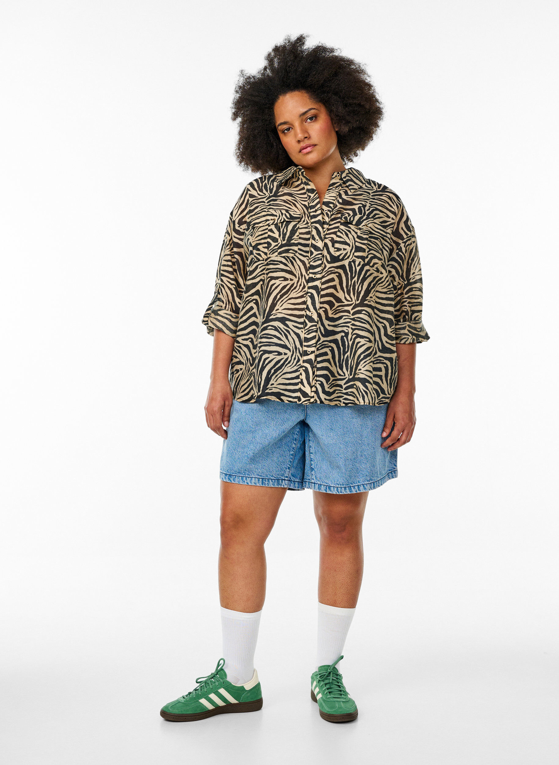 ZizziLos shirt met dierenprint en borstzakken, Zwart, Model image number 1