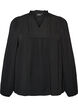 Blouse met V-hals en gehaakte sierband, Zwart, Packshot image number 0