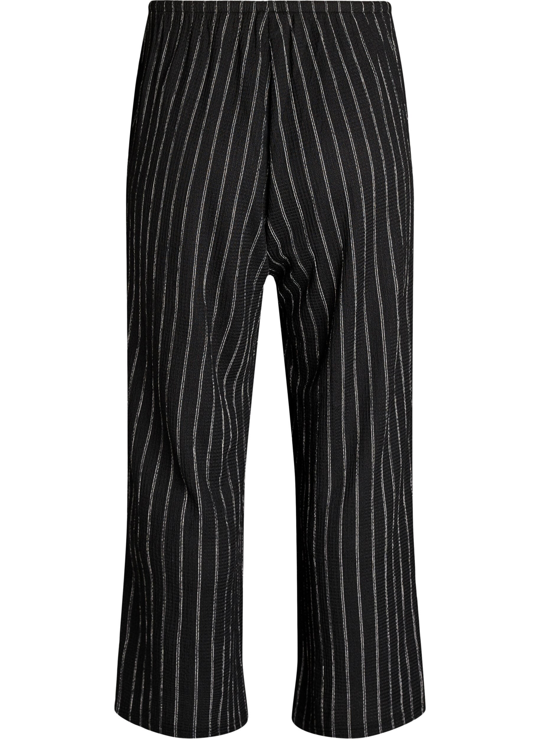 ZizziBroek met wijde pijpen in een licht gestructureerde stof, Zwart, Packshot image number 1