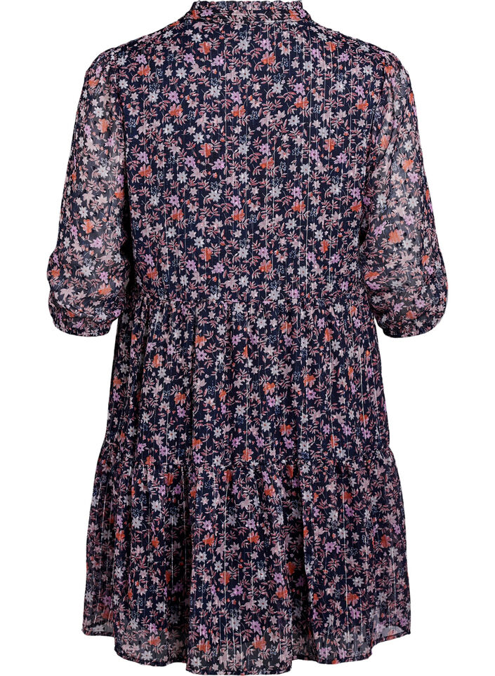 Tunic met bloemenprint en glitterdraden, Navy Flower AOP, Packshot