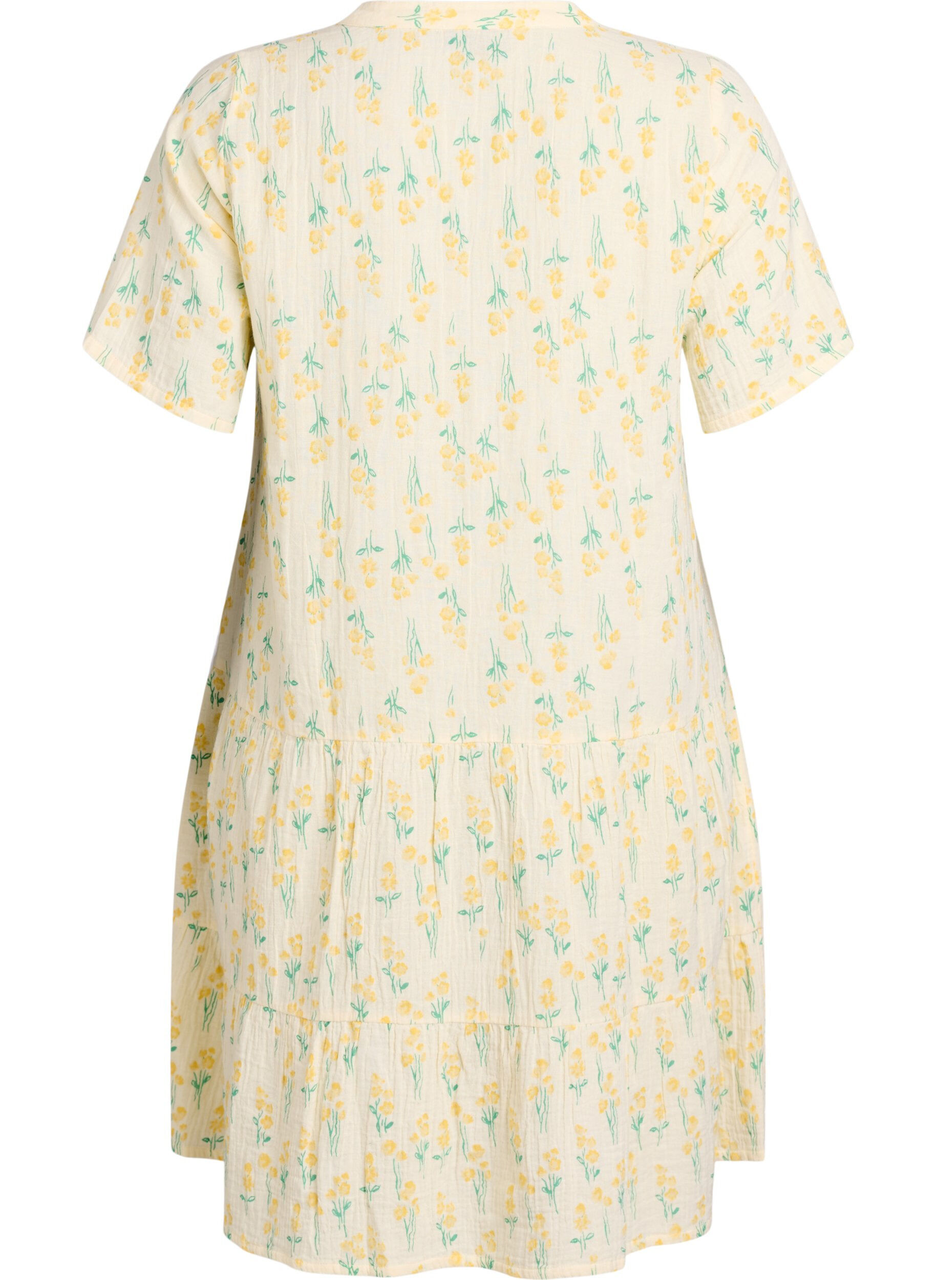 Zizzi Robe courte &eacute;vas&eacute;e en mousseline de coton, Jaune clair, Packshot image number 1