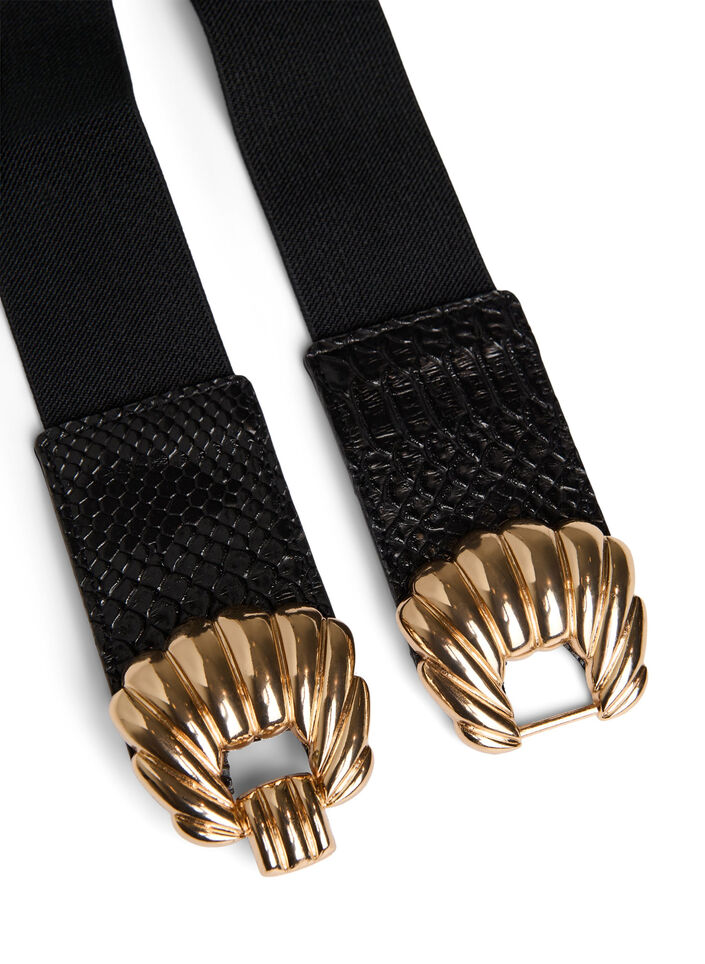 Elastische taille riem met gouden gesp, Zwart, Packshot image number 2