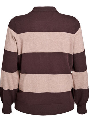 ZizziStrik blouse met kraag, Seal Brown Comb, Packshot image number 1