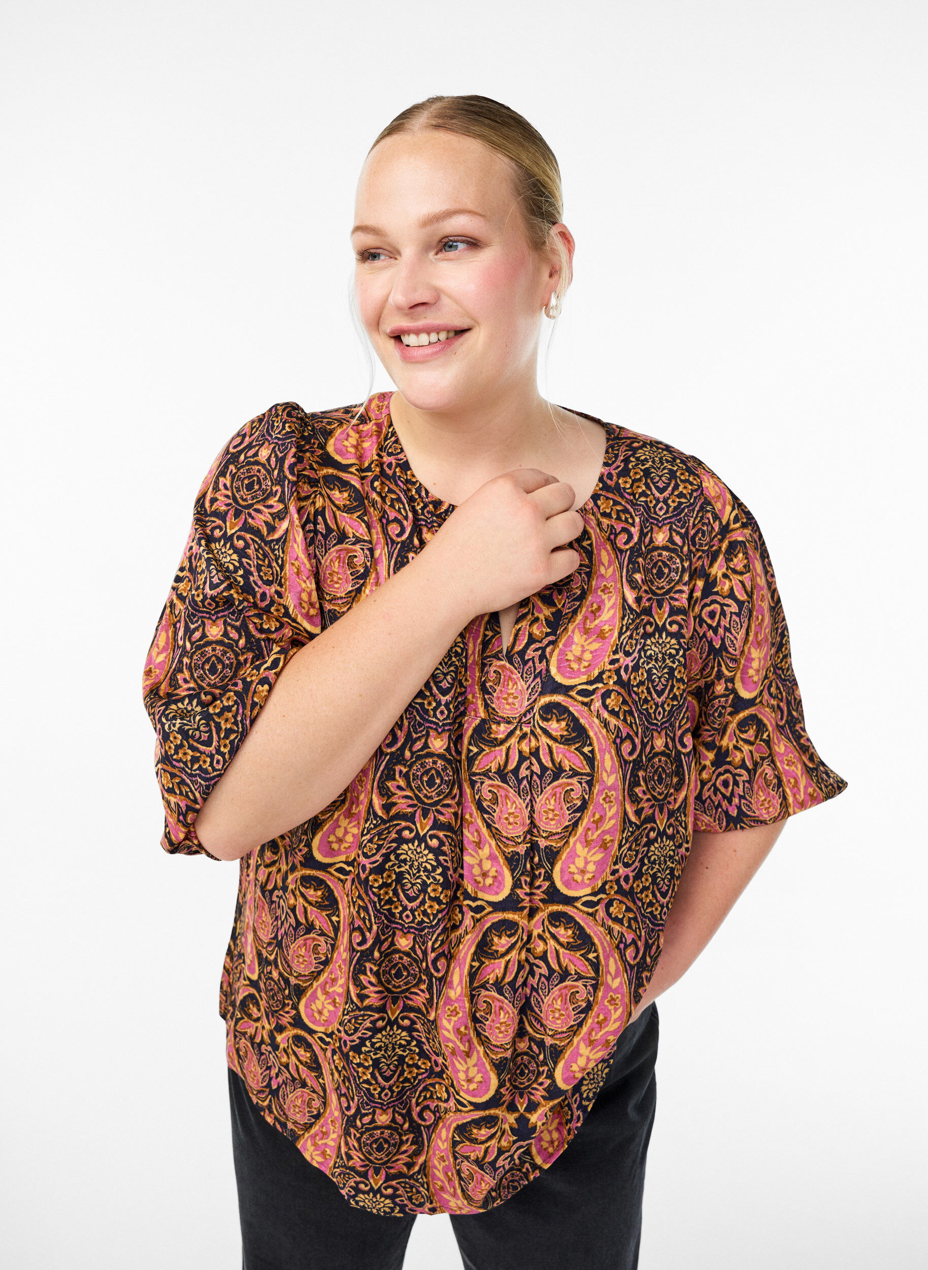 ZizziBlouse met paisley print en 3/4 mouwen, Blauw, Model image number 3