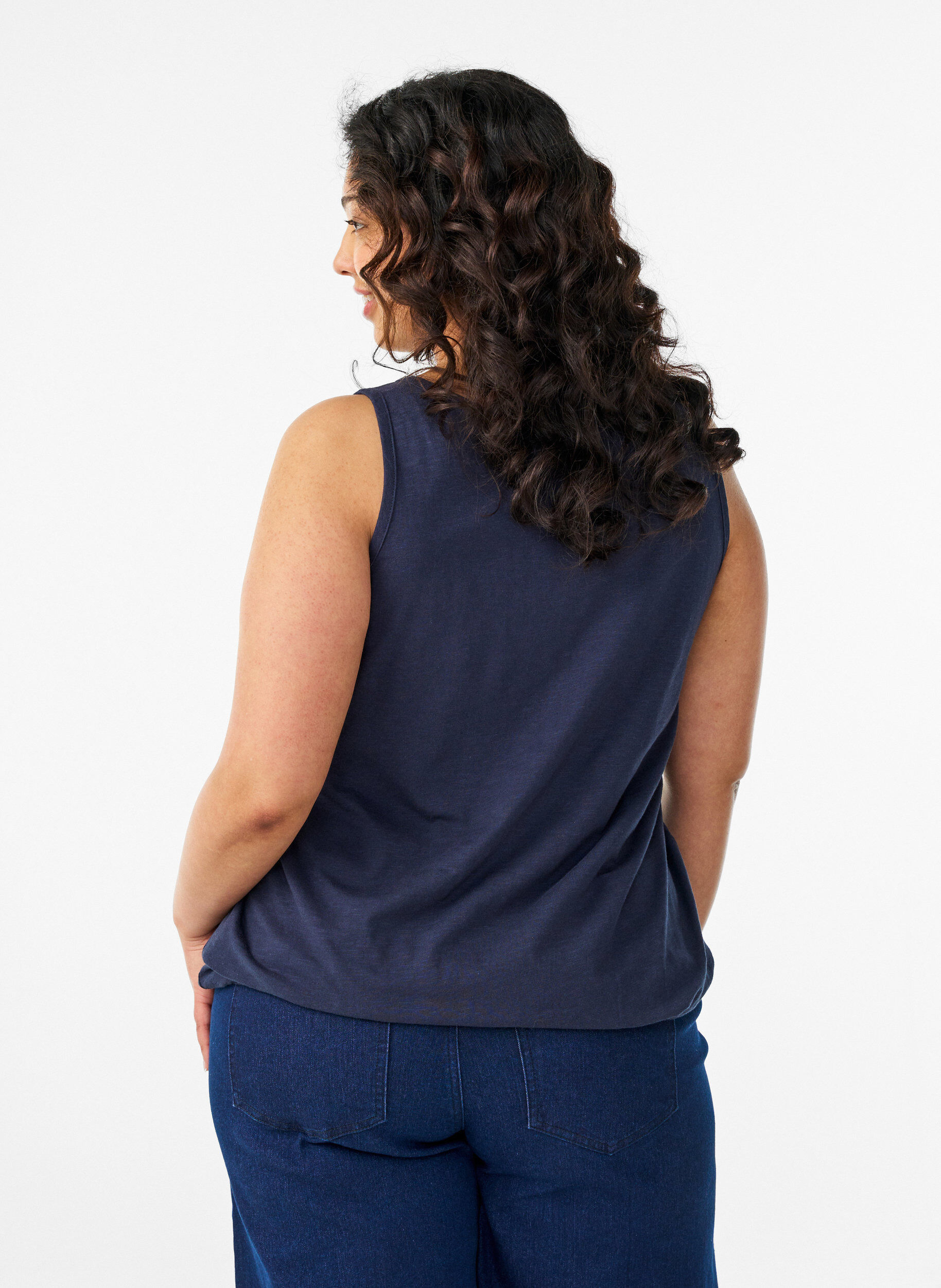 ZizziTanktop in biologisch katoen met V-hals en knopen, Blauw, Model image number 2