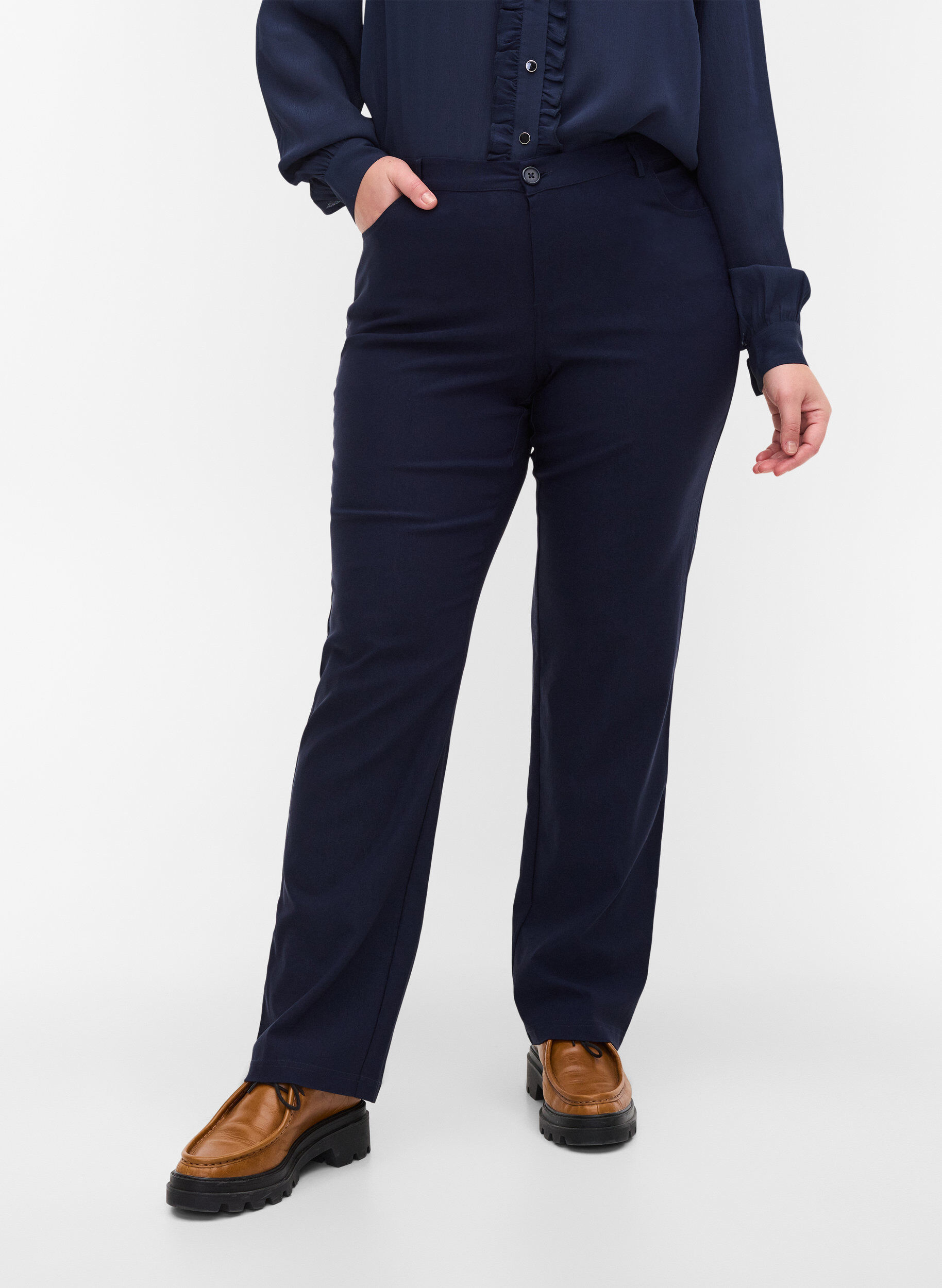 ZizziKlassieke broek van viscosemix, Blauw, Model image number 3